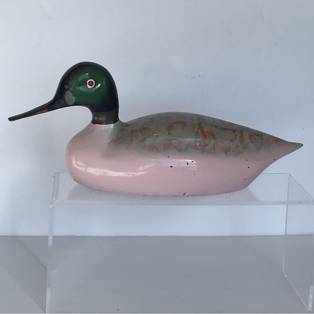 Vintage Brass Duck Decorative Hollow Bottom Home Decor Hand Painted Pastel Pink